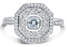 .68CT DIAMOND & AAA GREEN AMETHYST 14KT WHITE GOLD EMERALD CUT & ROUND LOVE RING