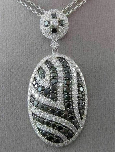 ESTATE LARGE 5.18CT BLACK & WHITE DIAMOND 18KT WHITE GOLD OVAL FLOATING NECKLACE