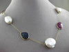 ANTIQUE 6.0CTW AAA MULTI COLOR GEM & PEARL BY THE YARD 14KT YELLOW GOLD NECKLACE
