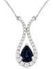 1.21CT DIAMOND & AAA SAPPHIRE 14K WHITE GOLD PEAR SHAPE LUCKY HORSESHOE NECKLACE