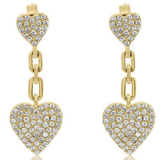 ESTATE .76CT DIAMOND 14KT YELLOW GOLD CLASSIC DOUBLE HEART PAVE HANGING EARRINGS