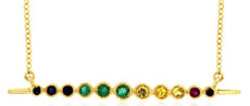 .19CT AAA MULTI COLOR SAPPHIRE 14KT YELLOW GOLD 3D GRADUATING BAR LOVE NECKLACE