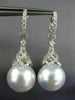 LARGE .95CT DIAMOND & SOUTH SEA PEARL 18KT WHITE GOLD FILIGREE HANGING EARRINGS