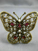ANTIQUE LARGE 1.26CT AAA GARNET & PEARL 14KT YELLOW GOLD 3D BUTTERFLY BROOCH PIN