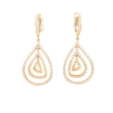 ESTATE 2.1CT DIAMOND 18K YELLOW GOLD 3D MULTI ROW TEAR DROP FUN HANGING EARRINGS