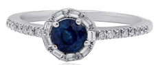 .82CT DIAMOND & AAA SAPPHIRE 14KT WHITE GOLD 3D ROUND & BAGUETTE ENGAGEMENT RING