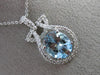 ESTATE LARGE 3.56CT DIAMOND & AQUAMARINE 18K WHITE GOLD 3D HALO FLOATING PENDANT