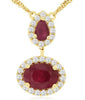 3.97CT DIAMOND & AAA RUBY 14K YELLOW GOLD OVAL PEAR SHAPE & ROUND HALO NECKLACE