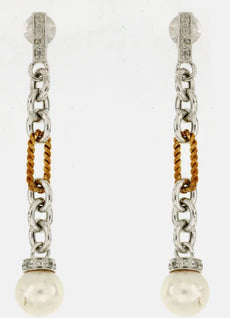 .19CT DIAMOND & AAA SOUTH SEA PEARL 14KT 2 TONE GOLD OVAL & ROUND FUN EARRINGS