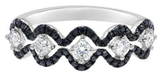 .50CT WHITE & BLACK DIAMOND 14K WHITE GOLD 5 STONE HALO WEDDING ANNIVERSARY RING