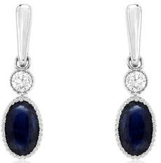 .65CT DIAMOND & AAA SAPPHIRE 14KT WHITE GOLD OVAL FILIGREE FUN HANGING EARRINGS
