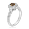 .79CT DIAMOND & AAA CITRINE 18KT WHITE GOLD ROUND BEZEL DOUBLE HALO CLASSIC RING