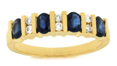 1.14CT DIAMOND & AAA SAPPHIRE 14KT YELLOW GOLD 3D OVAL 4 STONE ANNIVERSARY RING
