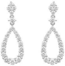 1.77CT DIAMOND 18K WHITE GOLD ROUND GRADUATING TEAR DROP FLOWER HANGING EARRINGS