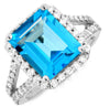 LARGE 6.1CT DIAMOND & AAA BLUE TOPAZ 14KT WHITE GOLD 3D EMERALD CUT & ROUND RING