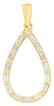 .32CT DIAMOND 14KT YELLOW GOLD ROUND & BAGUETTE OPEN TEAR DROP FLOATING PENDANT