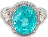 LARGE 9.1CT DIAMOND & AAA PARAIBA TOURMALINE 18KT WHITE GOLD OVAL & ROUND RING