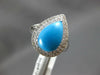 ESTATE LARGE 3.87CT DIAMOND & AAA TURQUOISE 14KT WHITE GOLD PEAR SHAPE HALO RING