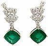 LARGE 11.50CT DIAMOND & AAA EMERALD 18KT 2 TONE GOLD 3D CUSHION & ROUND EARRINGS