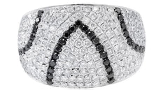 LARGE 2.04CT WHITE & BLACK DIAMOND 14K WHITE GOLD MULTI ROW PAVE TRIANGULAR RING