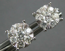 ESTATE .71CT DIAMOND 14KT WHITE GOLD 3D CLASSIC CLUSTER INVISIBLE STUD EARRINGS
