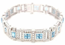 8.28CT DIAMOND & AAA AQUAMARINE 18KT WHITE GOLD PRINCESS & ROUND TENNIS BRACELET