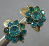 ANTIQUE 1.80CT AAA BLUE TOPAZ 14KT YELLOW GOLD 3D FLOWER HANGING EARRINGS #28301