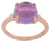 ESTATE 4.19CT DIAMOND & AAA AMETHYST 14KT ROSE GOLD ROUND & CUSHION 3 STONE RING