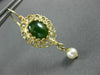ANTIQUE JADE & SOUTH SEA PEARL 14K YELLOW GOLD 3D FILIGREE OVAL HANGING EARRINGS