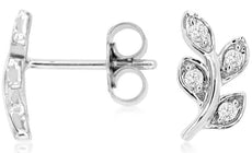 ESTATE .12CT DIAMOND 14KT WHITE GOLD 3D CLASSIC ROUND MULTI LEAF STUD EARRINGS