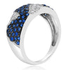 1.36CT DIAMOND & AAA SAPPHIRE 14K WHITE GOLD 3D MULTI ROW DOUBLE TRIANGULAR RING