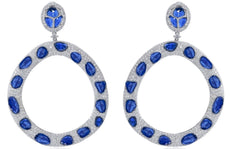 EXTRA LARGE 35.2CT DIAMOND & AAA SAPPHIRE 18KT WHITE GOLD MULTI SHAPE EARRINGS