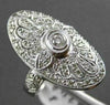 ANTIQUE LARGE 1.10CT DIAMOND 14KT WHITE GOLD FILIGREE OVAL FLORAL COCKTAIL RING
