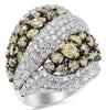 EXTRA LARGE 8.40CT WHITE & FANCY YELLOW DIAMOND 18KT WHITE GOLD DOME SHAPE RING