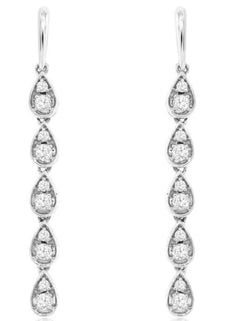 ESTATE .20CT DIAMOND 14KT WHITE GOLD ROUND TEAR DROP CHANDELIER HANGING EARRINGS