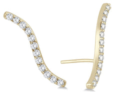 ESTATE .25CT DIAMOND 14KT YELLOW GOLD 3D CLASSIC SWIRL WAVE EAR CLIMBER EARRINGS
