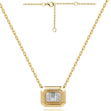 .09CT DIAMOND 14KT YELLOW GOLD 3D ROUND & BAGUETTE FILIGREE OCTAGON LOVE PENDANT