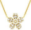 ESTATE .28CT DIAMOND 14KT WHITE GOLD 3D ROUND & BAGUETTE FLOWER LOVE NECKLACE