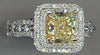 LARGE 2.58CT WHITE & FANCY YELLOW DIAMOND 14KT WHITE GOLD HALO ENGAGEMENT RING