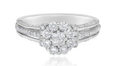 1.05CT DIAMOND 14KT WHITE GOLD 3D ROUND & PRINCESS INVISIBLE FLOWER FUN RING