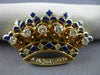 ANTIQUE 1.26CT DIAMOND & AAA BLUE ENAMEL 14K YELLOW GOLD CROWN PIN PENDANT 20798