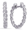 ESTATE .10CT DIAMOND 14K WHITE GOLD 3D CLASSIC ROPE HUGGIE HOOP HANGING EARRINGS