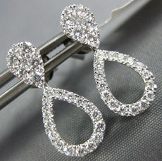 ESTATE .69CT DIAMOND 18KT WHITE GOLD 3D 2 IN 1 TEAR DROP STUD HANGING EARRINGS