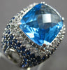 ESTATE EXTRA LARGE 14.51CT DIAMOND AAA SAPPHIRE & BLUE TOPAZ 14K WHITE GOLD RING