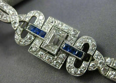 ANTIQUE WIDE 5.30CT OLD MINE DIAMOND & AAA SAPPHIRE PLATINUM FILIGREE BRACELET