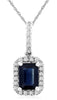 1.22CT DIAMOND AAA SAPPHIRE 14KT WHITE GOLD EMERALD CUT OCTAGON FLOATING PENDANT