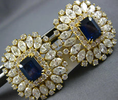 ANTIQUE EXTRA LARGE 15.16CT DIAMOND & SAPPHIRE 18KT YELLOW GOLD CLIP ON EARRINGS