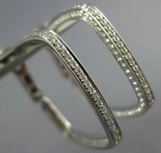ESTATE LARGE .81CT DIAMOND 18KT WHITE GOLD SQUARE HOOP CLIP ON HANGING EARRINGS