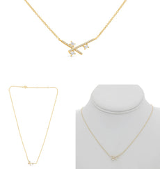 .18CT DIAMOND 14KT YELLOW GOLD 3D ROUND & BAGUETTE CRISS CROSS X LOVE NECKLACE