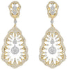 LARGE 6.21CT DIAMOND 18K 2 TONE GOLD FLORAL TEAR DROP COCKTAIL HANGING EARRINGS